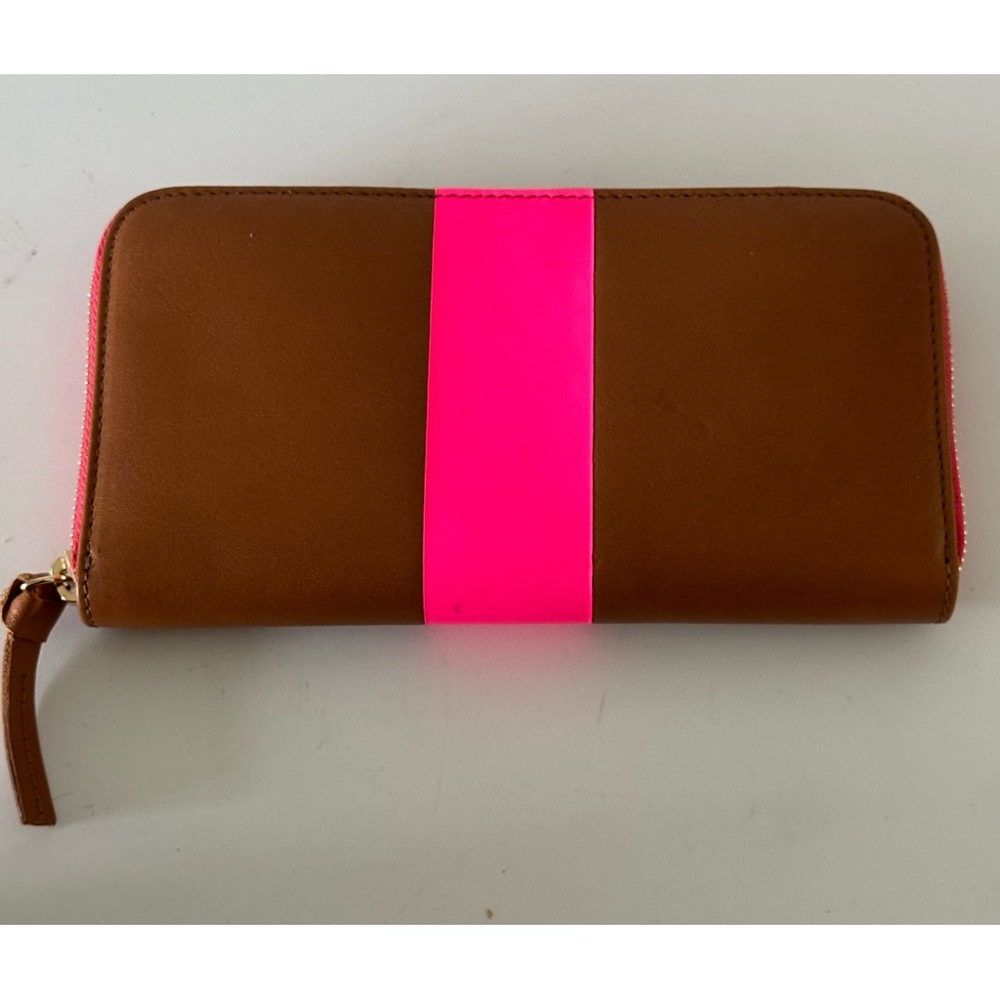 Clare V. Zip Wallet Leather Neon Pink Stripe Full Zip